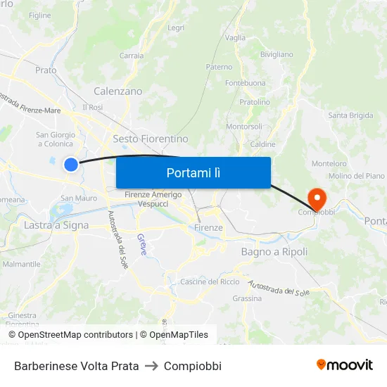 Barberinese Volta Prata to Compiobbi map