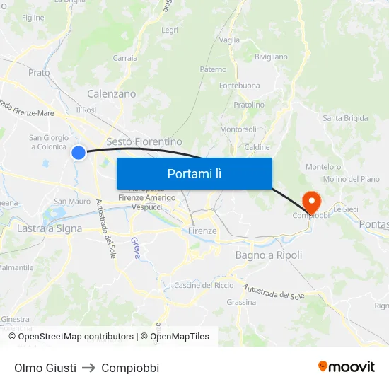 Olmo Giusti to Compiobbi map