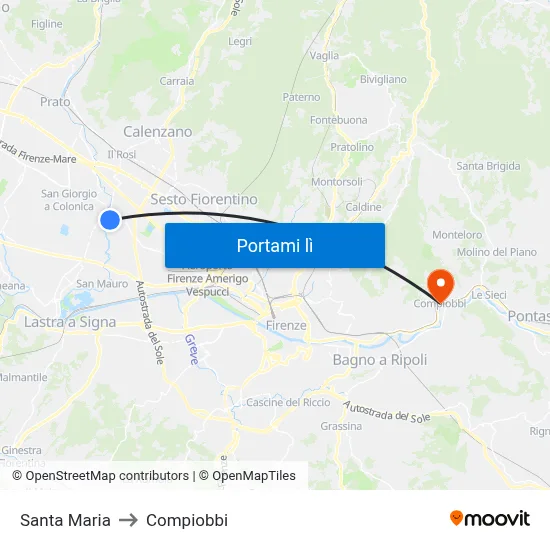 Santa Maria to Compiobbi map