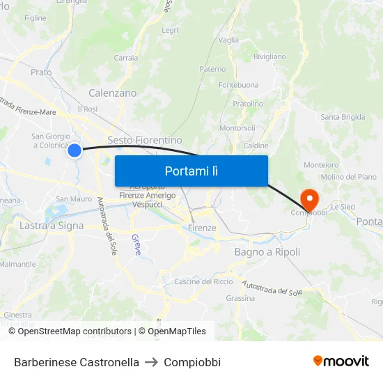 Barberinese Castronella to Compiobbi map