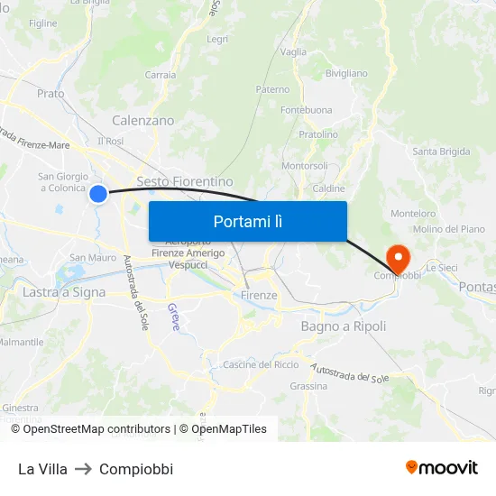 La Villa to Compiobbi map