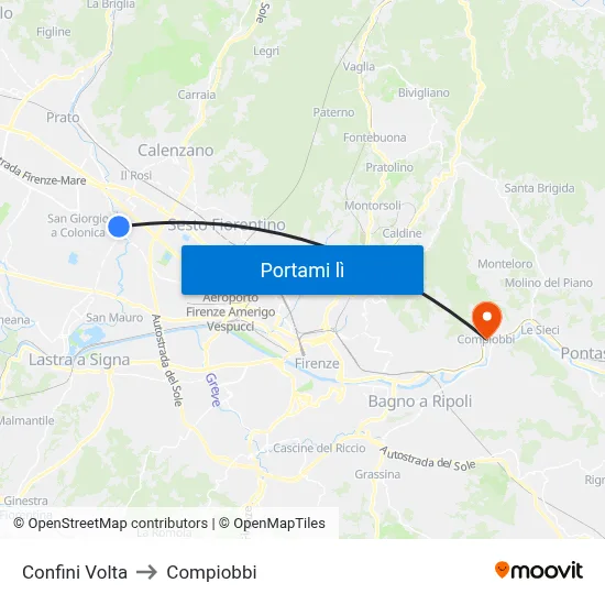 Confini Volta to Compiobbi map