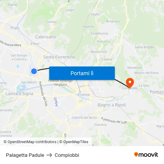 Palagetta Padule to Compiobbi map