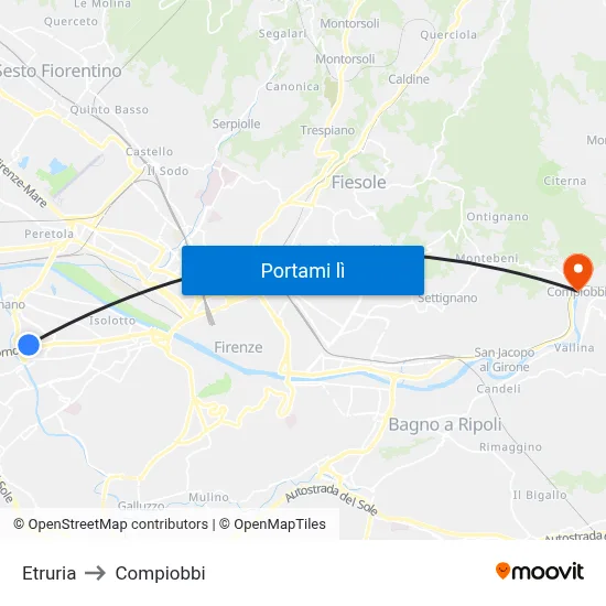 Etruria to Compiobbi map