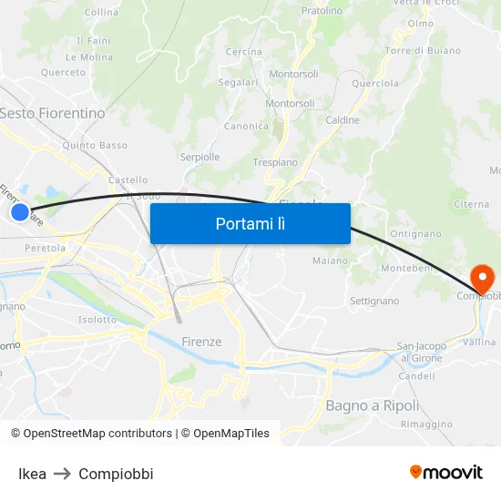 Ikea to Compiobbi map