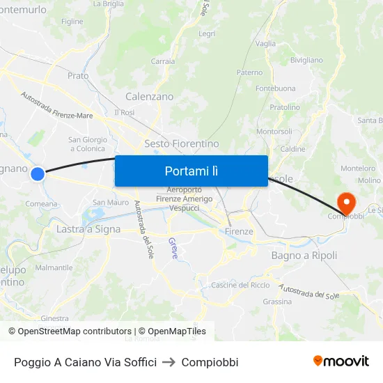 Poggio A Caiano Via Soffici to Compiobbi map