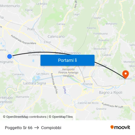 Poggetto Sr 66 to Compiobbi map
