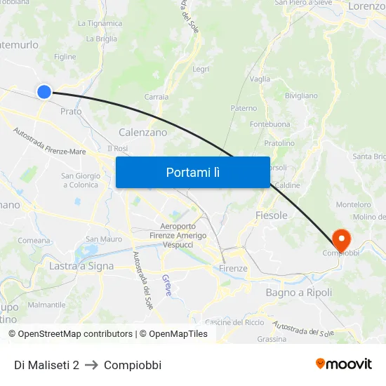Di Maliseti 2 to Compiobbi map