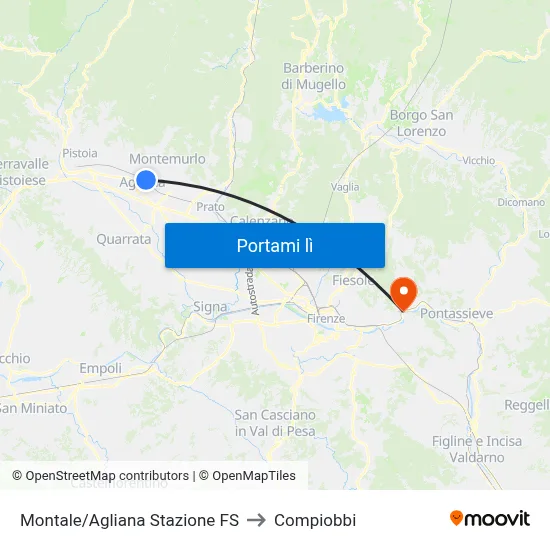 Montale/Agliana Stazione FS to Compiobbi map