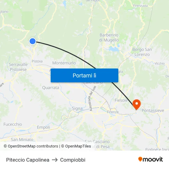 Piteccio Capolinea to Compiobbi map