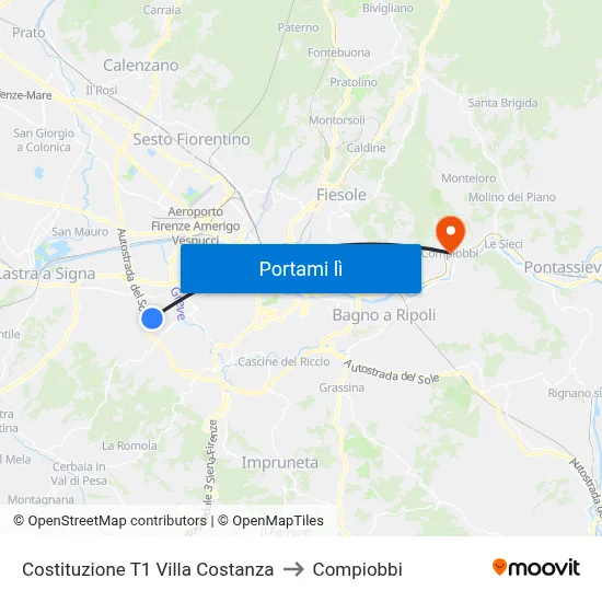 Costituzione T1 Villa Costanza to Compiobbi map