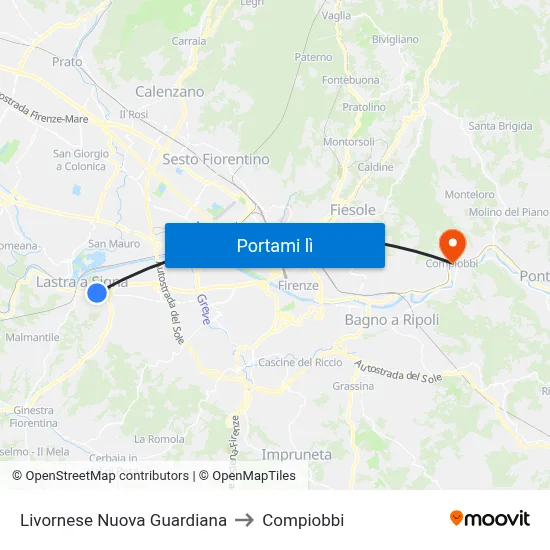 Livornese Nuova Guardiana to Compiobbi map