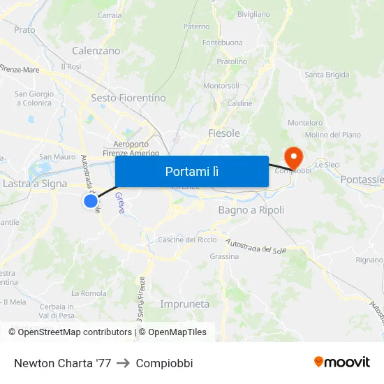 Newton Charta '77 to Compiobbi map