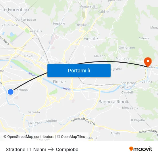 Stradone T1 Nenni to Compiobbi map