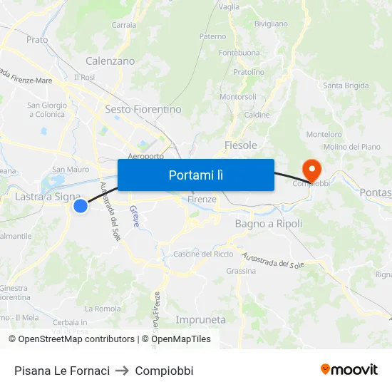 Pisana Le Fornaci to Compiobbi map
