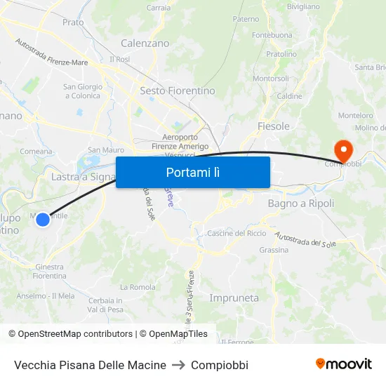 Vecchia Pisana Delle Macine to Compiobbi map