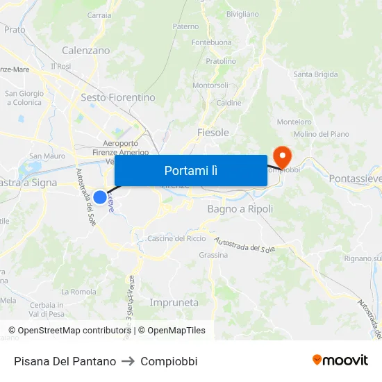 Pisana Del Pantano to Compiobbi map