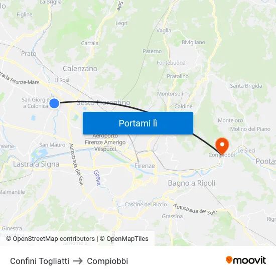 Confini Togliatti to Compiobbi map