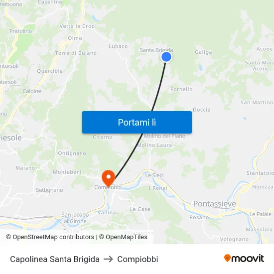 Capolinea Santa Brigida to Compiobbi map