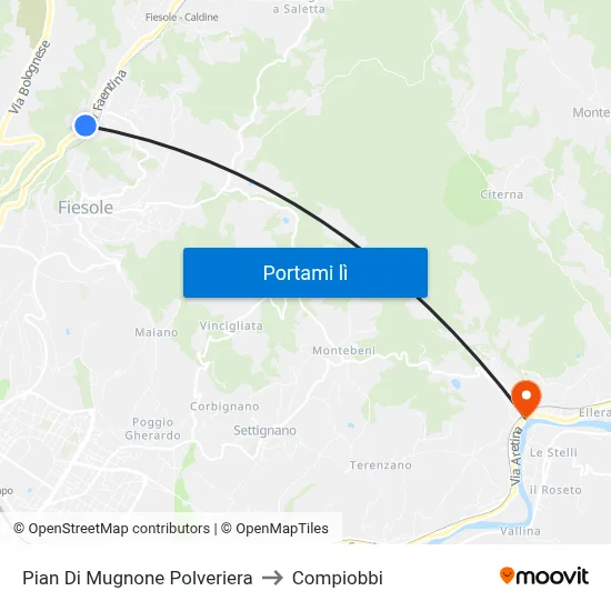 Pian Di Mugnone Polveriera to Compiobbi map