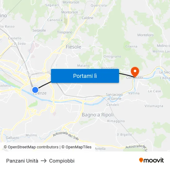Panzani Unità to Compiobbi map
