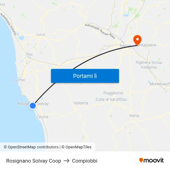 Rosignano Solvay Coop to Compiobbi map