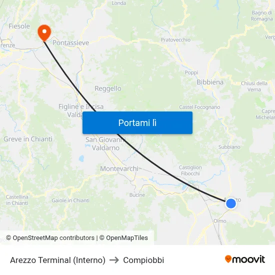 Arezzo Terminal (Interno) to Compiobbi map