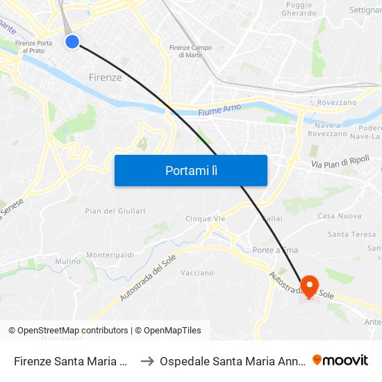 Firenze Santa Maria Novella to Ospedale Santa Maria Annunziata map