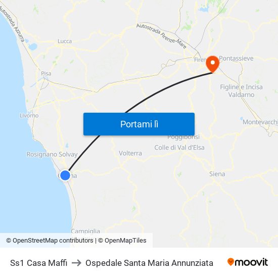 Ss1 Casa Maffi to Ospedale Santa Maria Annunziata map