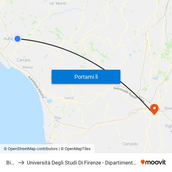 Bigliolo to Università Degli Studi Di Firenze - Dipartimento Di Fisica E Astronomia - Sede Di Arcetri map