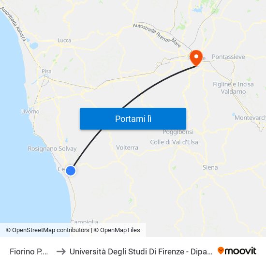 Fiorino P.Zza Volontariato to Università Degli Studi Di Firenze - Dipartimento Di Fisica E Astronomia - Sede Di Arcetri map