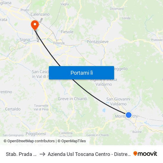 Stab. Prada Valvigna to Azienda Usl Toscana Centro - Distretto Campi Bisenzio map