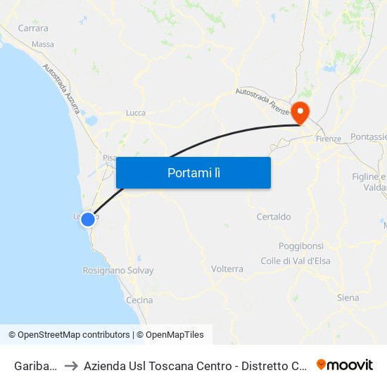 Garibaldi 2 to Azienda Usl Toscana Centro - Distretto Campi Bisenzio map