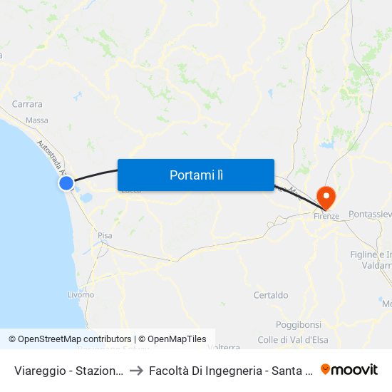 Viareggio Stazione FS to Facoltà Di Ingegneria - Santa Marta map