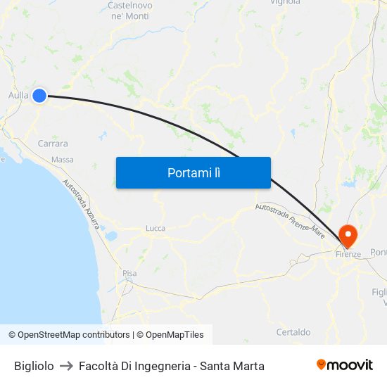 Bigliolo to Facoltà Di Ingegneria - Santa Marta map