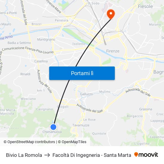 Bivio La Romola to Facoltà Di Ingegneria - Santa Marta map