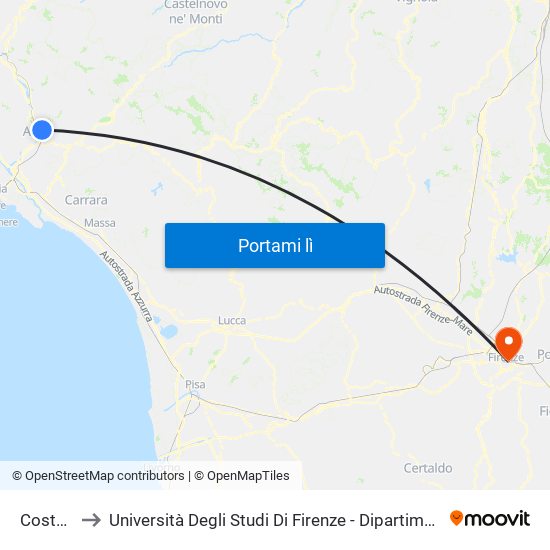 Costamala to Università Degli Studi Di Firenze - Dipartimento Di Lettere E Filosofia map