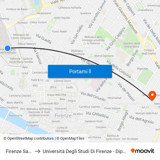 Firenze Santa Maria Novella to Università Degli Studi Di Firenze - Dipartimento Di Architettura - Plesso Di Santa Verdiana map