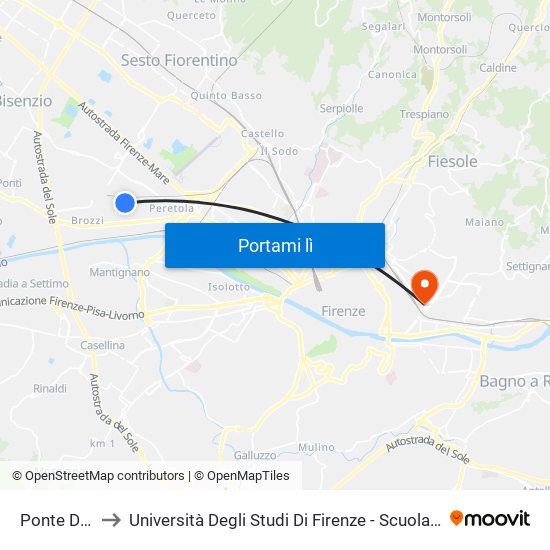 Ponte Del Pecora to Università Degli Studi Di Firenze - Scuola Di Psicologia - Plesso La Torretta map