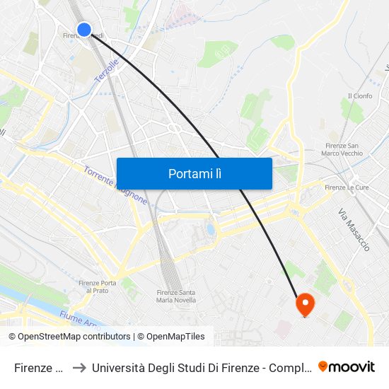 Firenze Rifredi to Università Degli Studi Di Firenze - Complesso Dell'Orbatello map