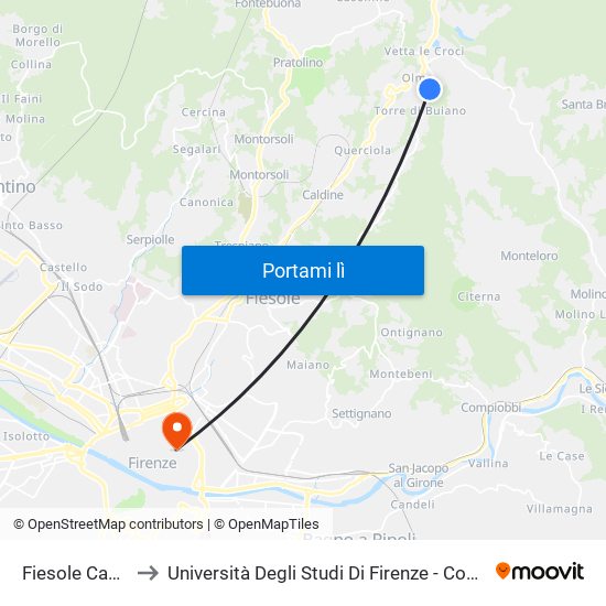 Fiesole Case Nuove to Università Degli Studi Di Firenze - Complesso Dell'Orbatello map