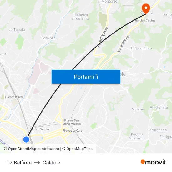 T2 Belfiore to Caldine map