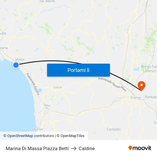 Marina Di Massa Piazza Betti to Caldine map