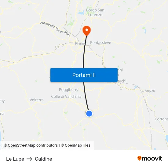 Le Lupe to Caldine map