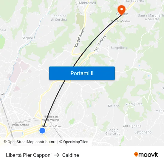 Libertà Pier Capponi to Caldine map