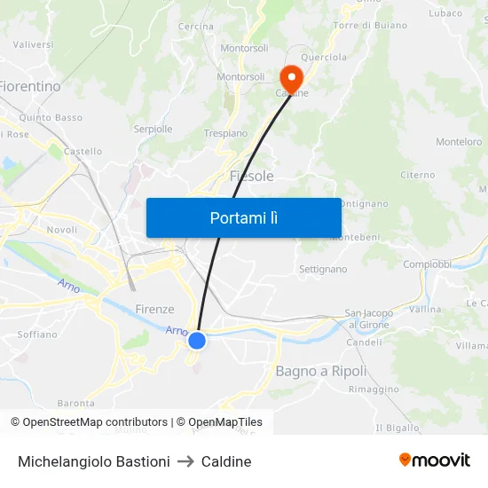 Michelangiolo Bastioni to Caldine map