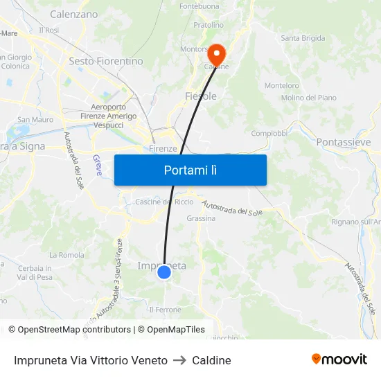 Impruneta Via Vittorio Veneto to Caldine map