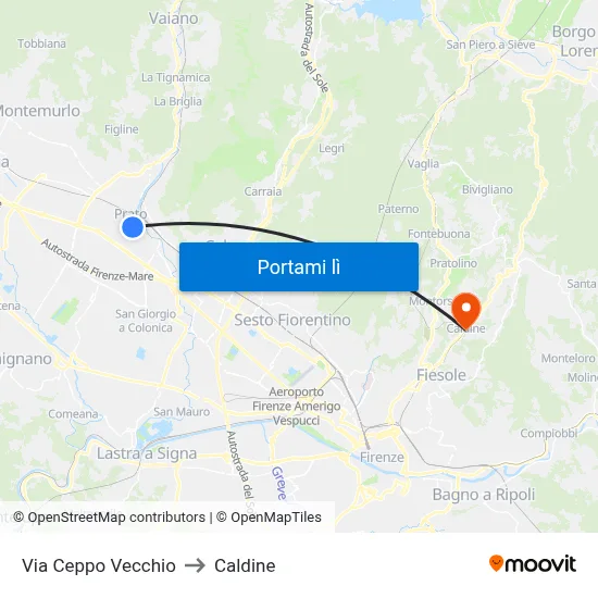 Via Ceppo Vecchio to Caldine map