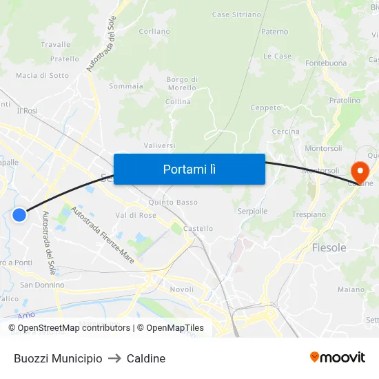 Buozzi Municipio to Caldine map