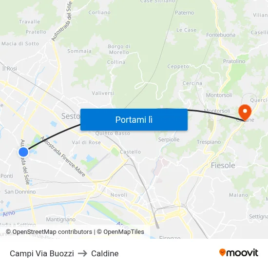 Campi Via Buozzi to Caldine map